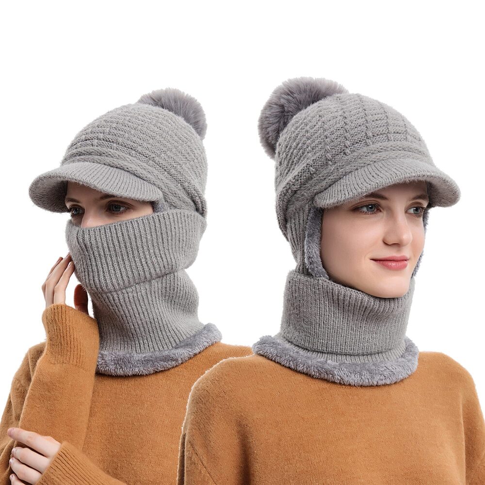 6117 Fleece Lined Beanie Knit Hat,Winter Scarf Mask Set ,Girls Snow Caps